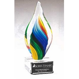 Rainbow Colored Twist Art Glass Award w/Clear Glass Base