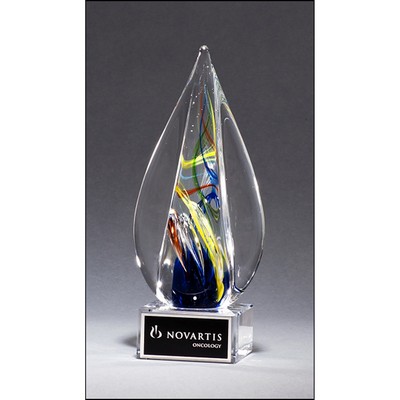 Flame-Shaped Art Glass Award Clear Glass Base