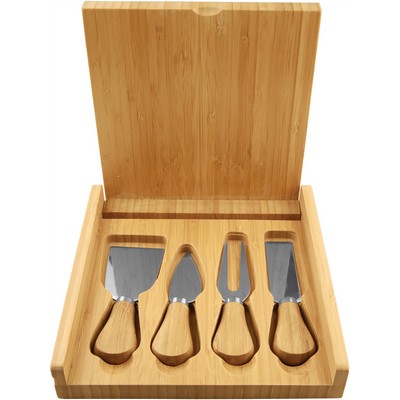 8" x 8"- Bamboo Four Piece Cheese Piece Set