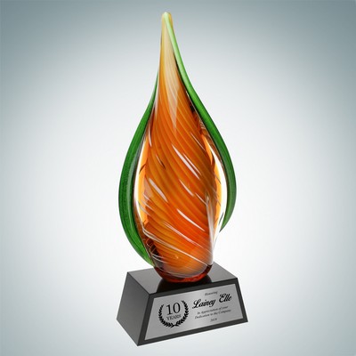 Art Glass Orange Creamsicle Award w/Black Base & Silver Plate