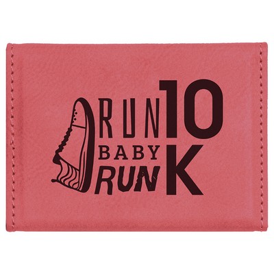 Hard Business Card Holder, Pink Leatherette, Laser Engravable