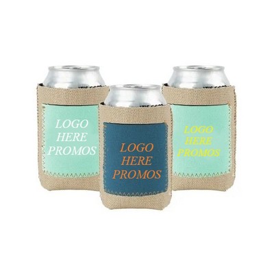 Jute Beer Can Cooler with Neoprene Pocket