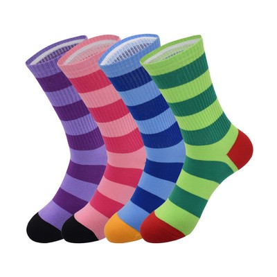 Mid Calf Crew Socks W/ 200 Needle/Jacquard Weave Fabric