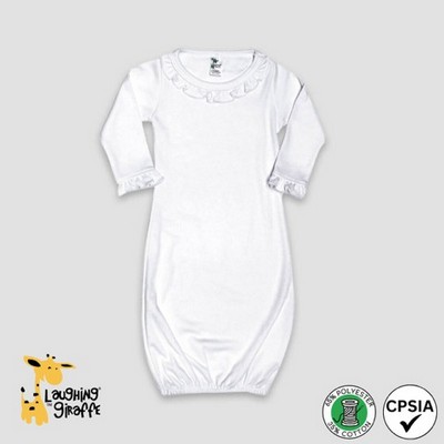 Baby Ruffle Trim Sleep Gown Elastic Bottom White 65% Polyester 35% Cotton- Laughing Giraffe®