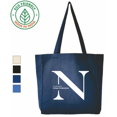 10 oz Cotton Canvas Navy Blue Tote Bag - Eco Friendly Grocery & Book Tote 14 x 13 x 4