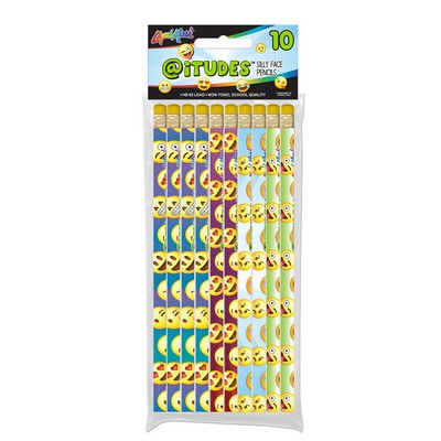 @iTUDES 10Pk Emoji Silly Face #2 Fashion Pencils w/Eraser