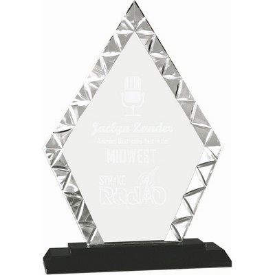 9" Diamond Accent Glass Award w/Black Base