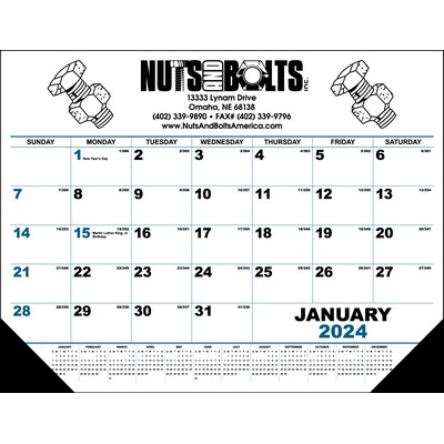 Standard Full Color Imprint Desk Pad Calendar w/Top Imprint (Blue PMS 308 & Black)