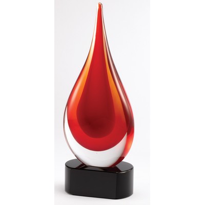 Red Droplet Shaped Art Glass Award 10"H