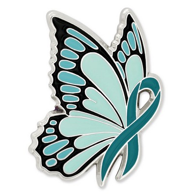 Teal Ribbon Butterfly Pin