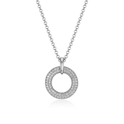 ELLE "Stardust" Round Clear Cubic Zirconia in 15mm Circle Pendant with Rolo Chain - Silver