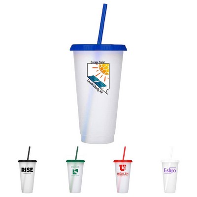 Reusable Plastic Tumbler with colored lid & Straw