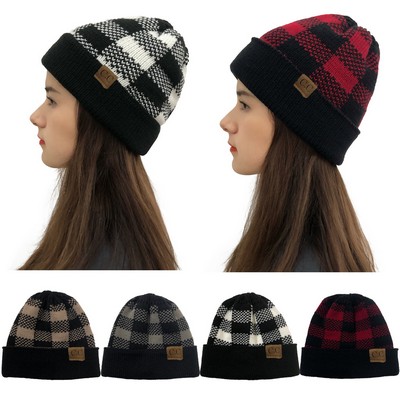 Winter Plaid Style Beanie Hat