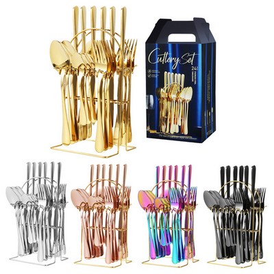 24 Pcs Stainless Steel Cutlery Set with Holder