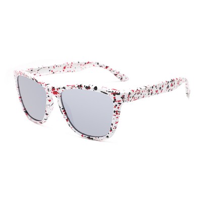 Sunglasses - Silver Mirror Lenses - White Paint Splatter Frames