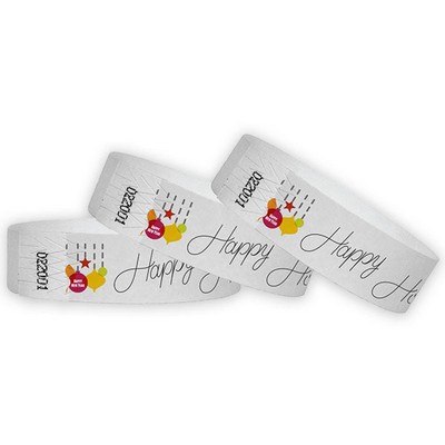 3/4" wide x 10" long - 3/4" Happy Holidays Tyvek Wristbands Printed 1/0