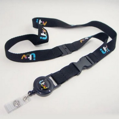 3/8 x 36 Polyester Silkscreen Lanyard with Reel, Breakaway, and Buckle Release