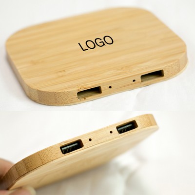 5W Bamboo Wireless Charger With Dual USB Ports