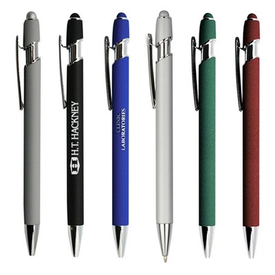 Rubber finish aluminum click action ballpoint stylus pen