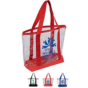 19"W x 13 ½"H x 6"Gusset - "BONDI" Jumbo Clear Zippered Tote Bag