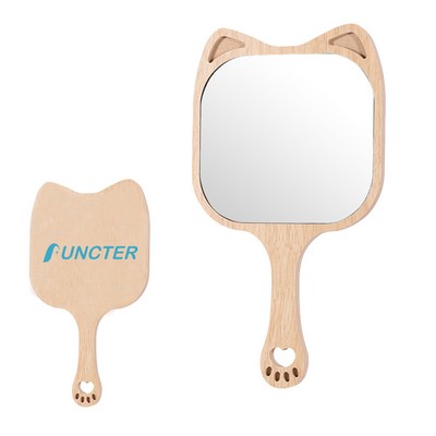 Raccoon Shape Wood Handheld Mirror Makeup Mirror - Size L