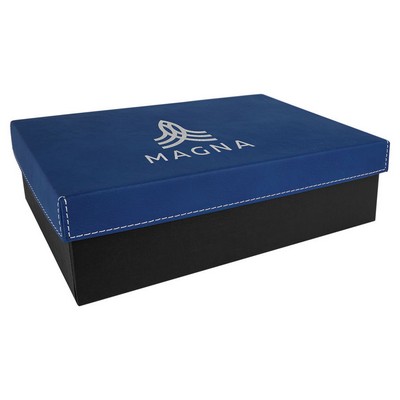 9 3/4" x 7" Blue/Silver Gift Box with Laserable Leatherette Lid