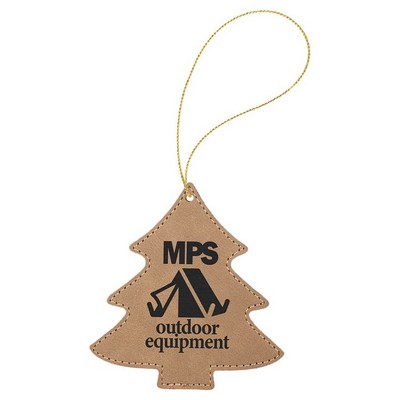 Light Brown Laserable Leatherette Tree Ornament with Gold String