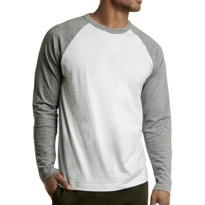 Men's 3/4 Sleeve Baseball T-Shirt - 3XL, Light Gray/White (Case of 20)