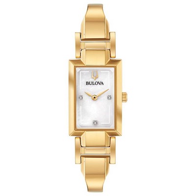 Bulova® Ladies Gold Tone Tank Cuff Watch w/Diamond Accent