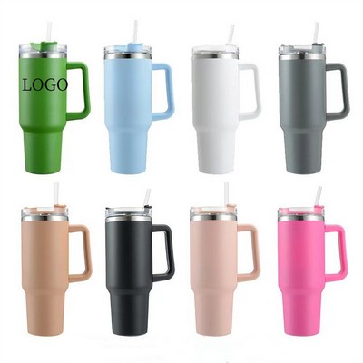 Stainless Steel Travel Mug with Handle and Straw 40oz