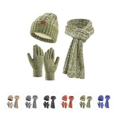 Winter Scarf Gloves Hat Three-piece Set