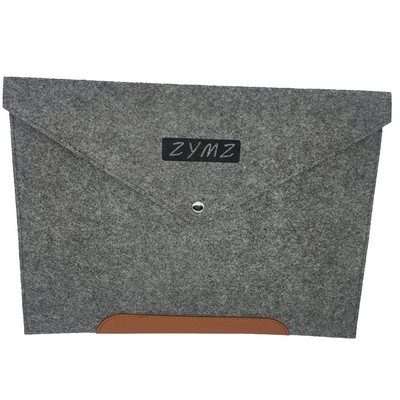 Felt Laptop Sleeve W/ Leather Rim Flip Top & Button Closure