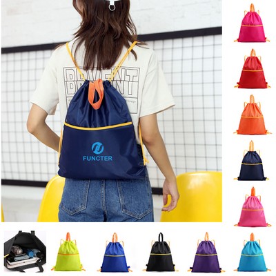 13 x 15 Inch Drawstring Backpack with Front Pocket, Light Weight Waterproof Sports Training Bags