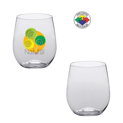 12 Oz. BPA Free Clear Light Plastic Stemless Wine Glass - Precision Spot Color