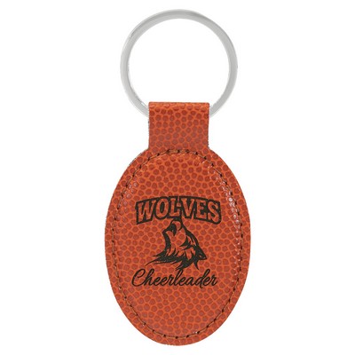 3" x 1 3/4" Basketball Laserable Leatherette Oval Keychain