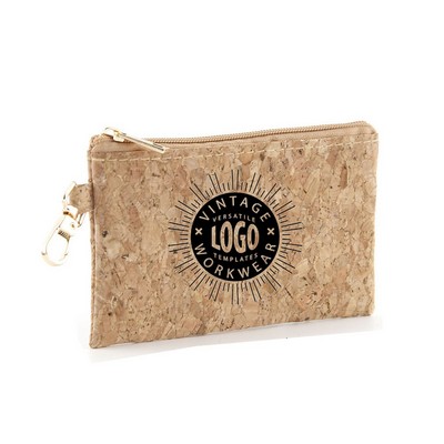 Retro cork zipper portable clutch purse/pouch