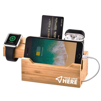 3-in-1 Bamboo Charging Station w/Card Holder