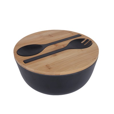 Oversized Bamboo Fiber Salad Bowl w/Lid Spoon And Fork