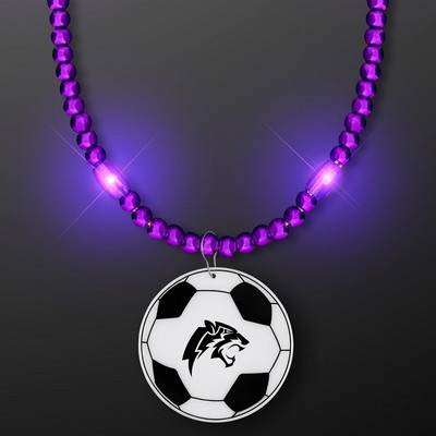 Purple LED Bead Necklace with Soccer Ball Medallion - Domestic Imprint