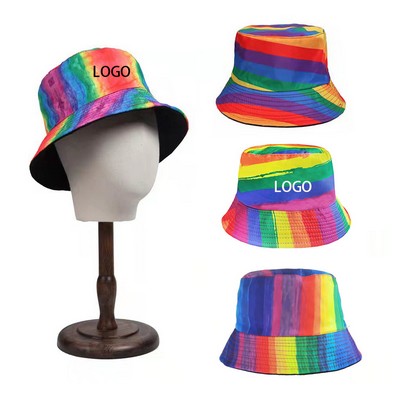 LGBT Pride Rainbow Polyester Unisex Double-Side-Wear Reversible Bucket Hat