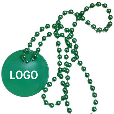 Mardi Gras Beads W/ Custom 1-Color Imprinted Medallion