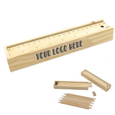 12-Piece Colored Pencil Set w/ Wood Ruler Box