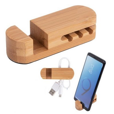 Bamboo Desktop Cable Organizer & Phone Holder