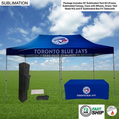 72 Hr Fast Ship -Event Package, 20' Premium Sublimated Tent Kit and 6' Sublimated Box Fit Tablecloth