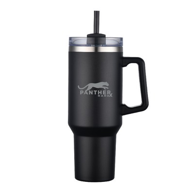 40oz. Travel Stainless Steel Vacuum Insulated Coffee Mug w/handle, lid, straw for Hot and Iced Drink