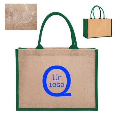 Contrast Design Jute Tote Bag