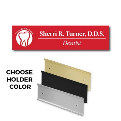 Red Name Plate and Aluminum Wall Holder-Crimson Red Plastic Etches to White - 2x8. No Minimum