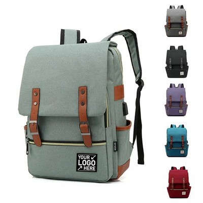 Retro Laptop Backpack with Built-in USB Charging Port