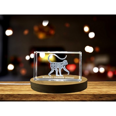 Monkey Chinese Zodiac Sign 3D Engraved Crystal Keepsake Gift