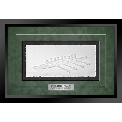 Rowers (Black/Green) - Cast Paper Sculptured Art - Shadowbox Plaque 13"x18.75"